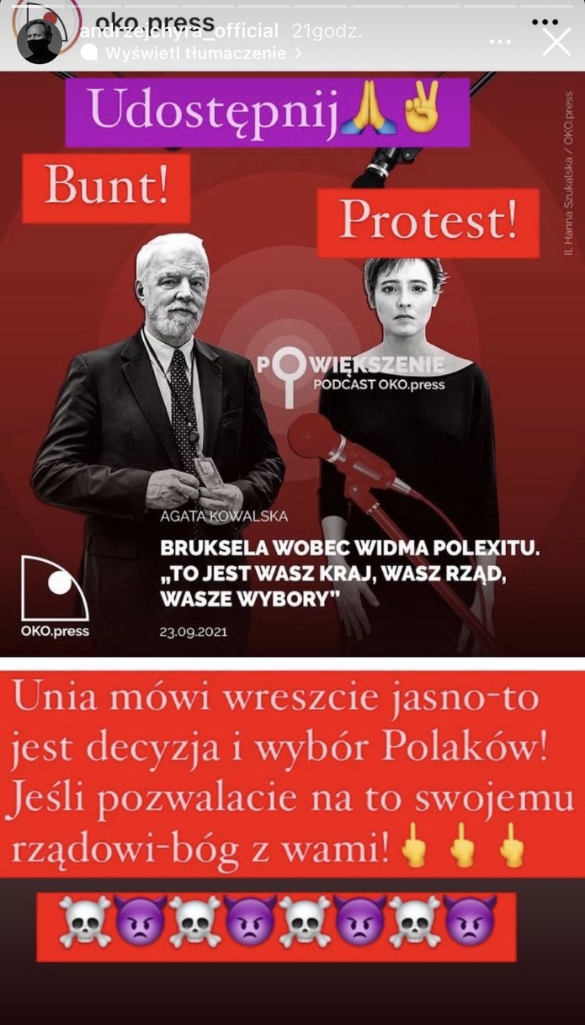 Wściekły Andrzej Chyra świeci "fakiem" i apeluje do Polaków, by wyszli na ulice: "TYLKO OBYWATELSKI SPRZECIW, POKAŻE CZY JESZCZE CHCEMY UNII"
