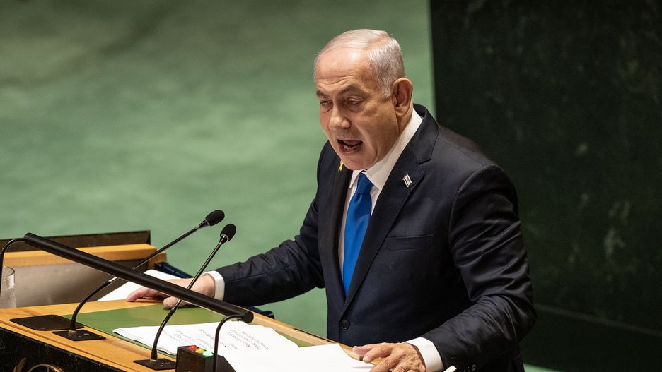 NEW YORK, UNITED STATES - 2024/09/27: Prime Minister of Israel Benjamin Netanyahu addresses at the 79th session of General Assembly at UN Headquarters. (Photo by Lev Radin/Pacific Press/LightRocket via Getty Images)