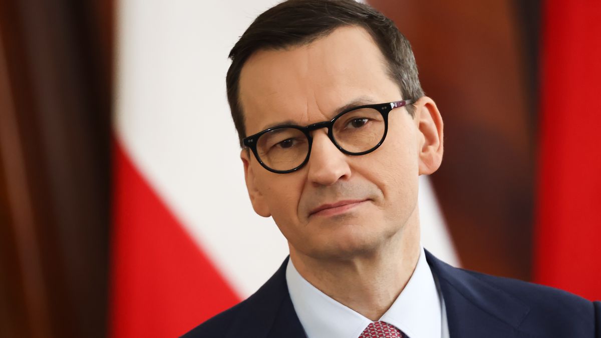 WARSAW, POLAND - MARCH 22: Polish Prime Minister Mateusz Morawiecki and Japan's Prime Minister Fumio Kishida (not seen) hold a joint press conference after their meeting in Warsaw, Poland on March 22, 2023. Japanese Prime Minister visits Poland a day after his visit to Ukraine. (Photo by Jakub Porzycki/Anadolu Agency via Getty Images)