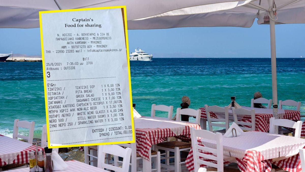 Paragon z jednej z restauracji na Mykonos, w Grecji. 