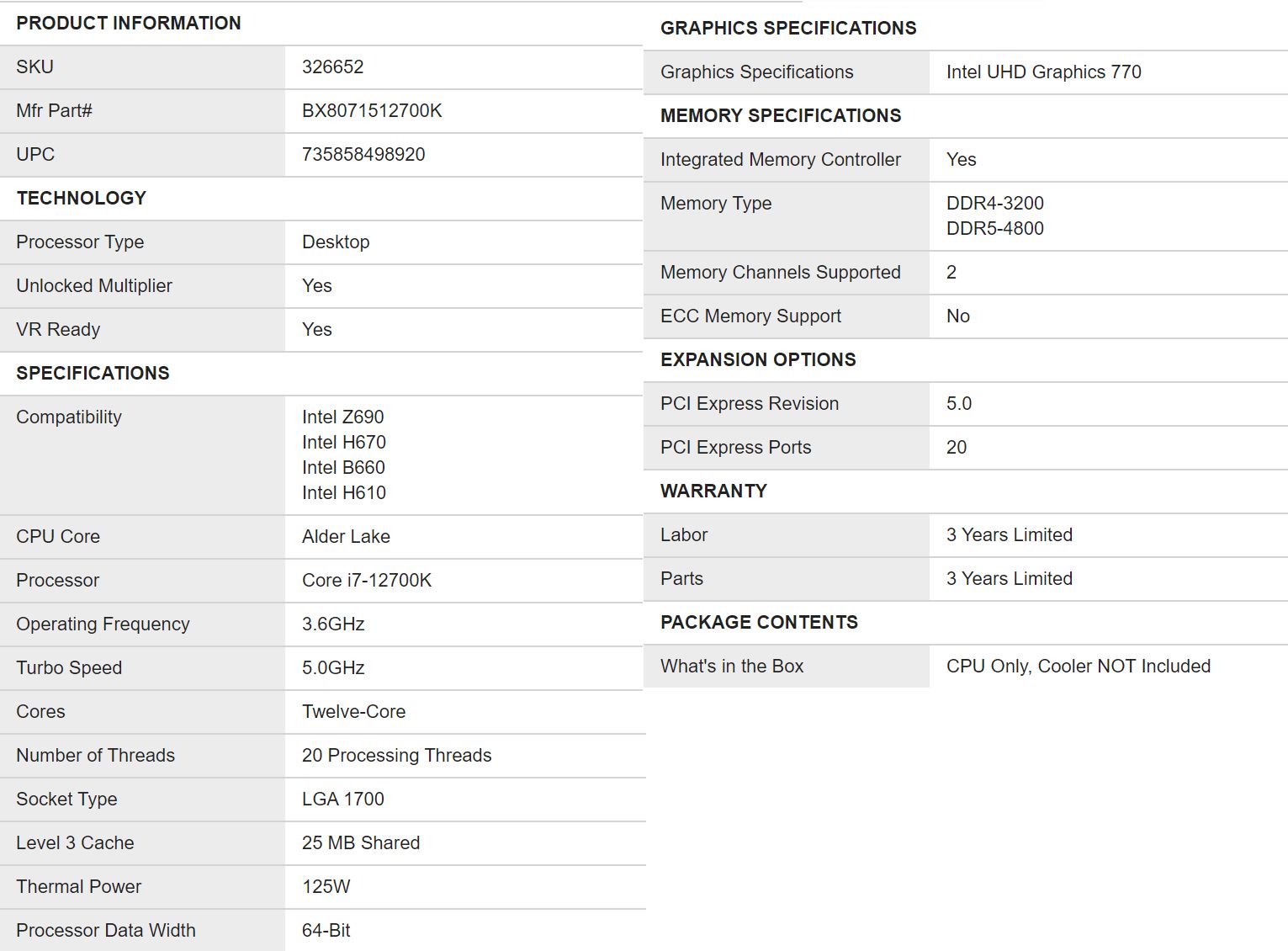 Intel Core i7-12700K