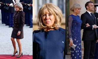 Pracowity początek tygodnia Brigitte Macron: odsłoniła nogi w spódniczce, zadała szyku w galowej sukni i odwiedziła przedszkole
