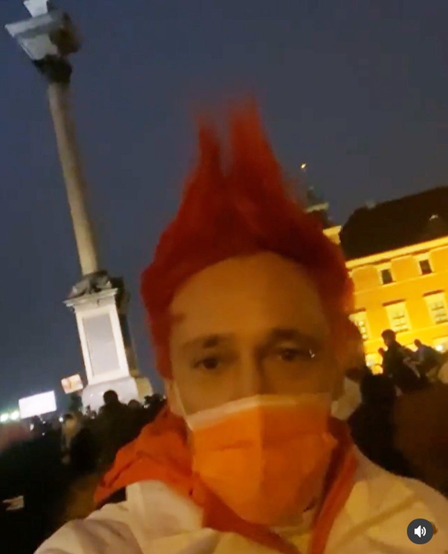 Michał Wiśniewski na proteście artystów