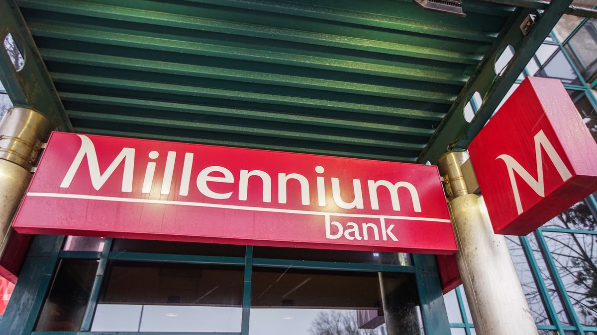 Millenium Bank logo is seen in Gdansk, Poland on 29 January 2022  (Photo by Michal Fludra/NurPhoto via Getty Images)