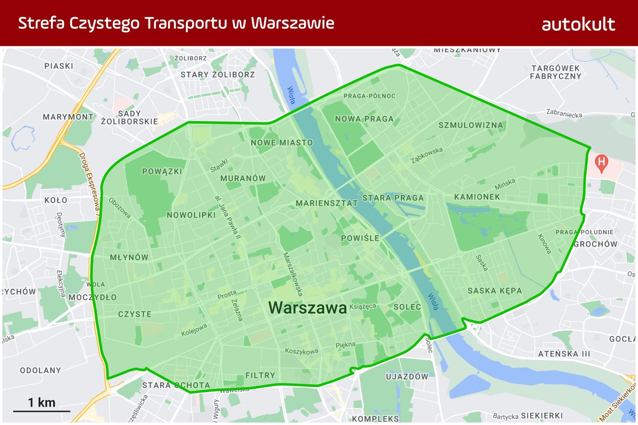 Obszar Strefy Czystego Transportu w Warszawie