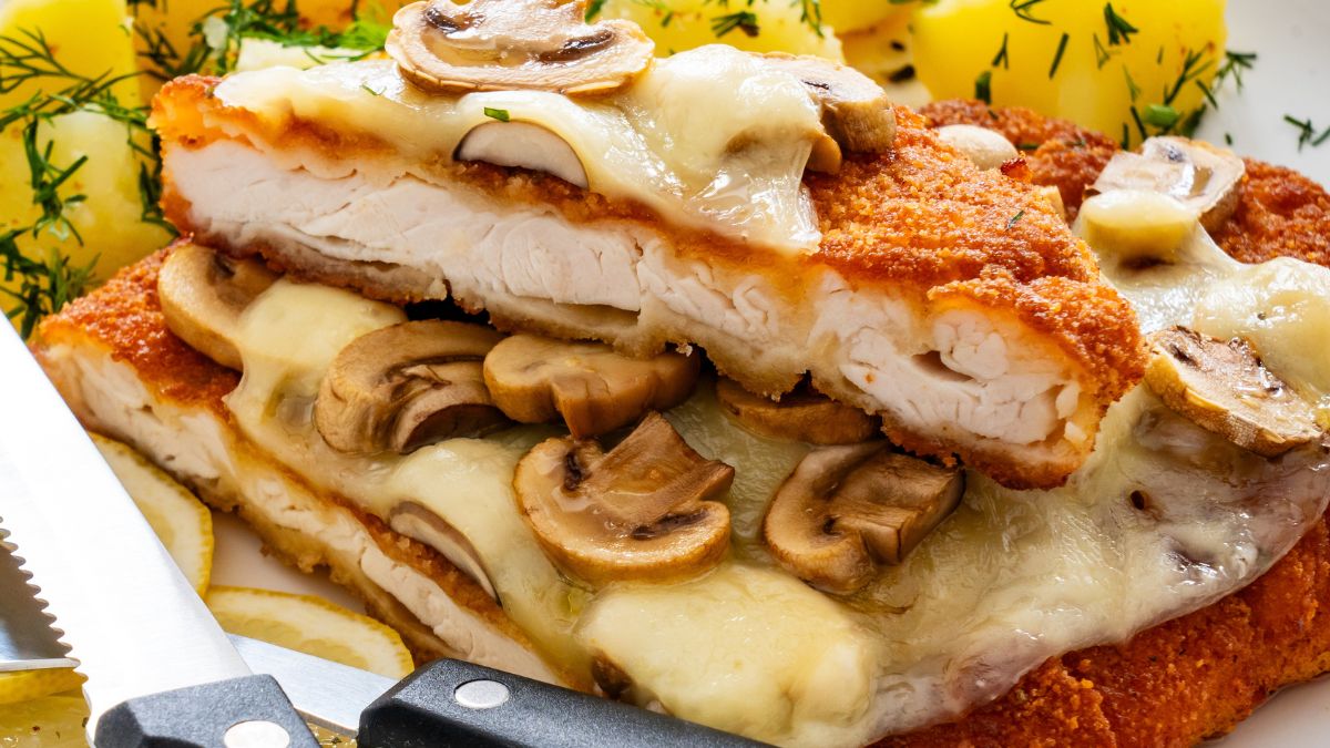 Kotlety zapiekam z serem i pieczarkami