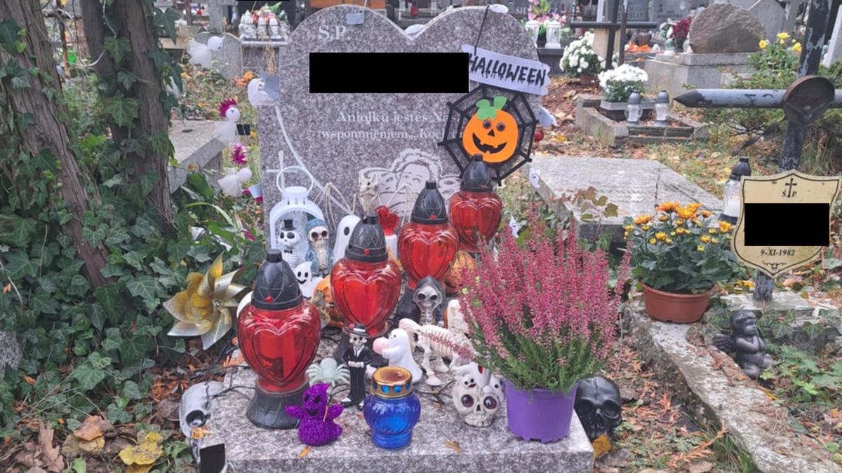 Oryginalnie przyozdobiony grób na halloween.