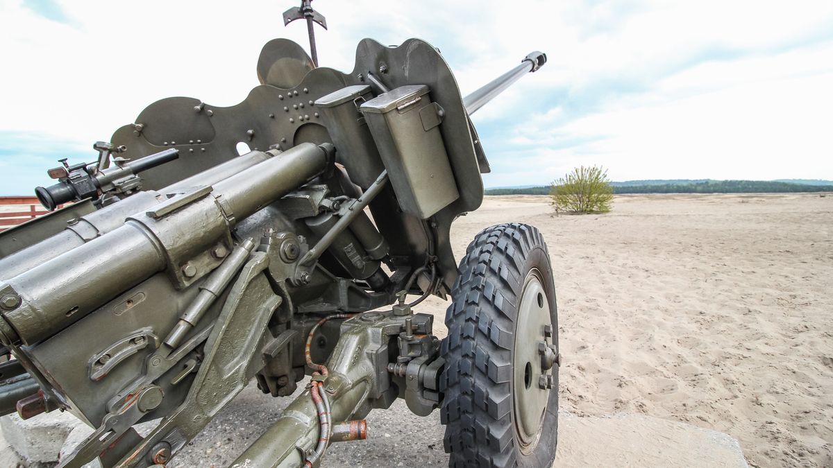 85 mm Divisional Gun D-44 standing as an exhibit at a Bledow Desert (Pustynia Bledowska) is seen near Klucze, Poland , on 1 May 2020 Divisional Gun D-44 was a Soviet divisional 85-mm calibre field artillery gun used in the last action of World War II. (Photo by Michal Fludra/NurPhoto via Getty Images)