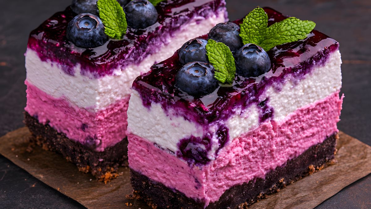 Warstwowy deser z mascarpone i borówkami jest lekki i wyrazisty