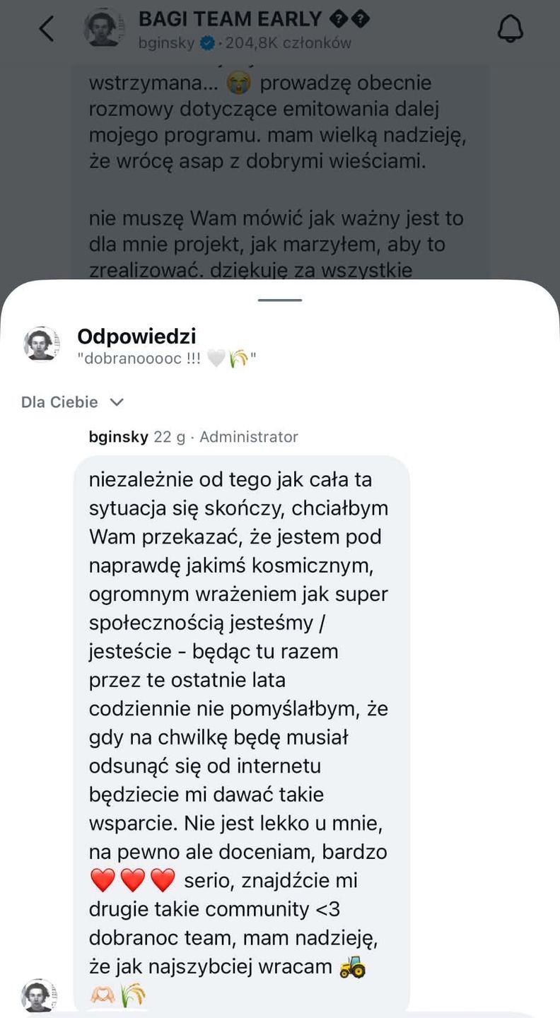 Bagi przemówił na kanale nadawczym 