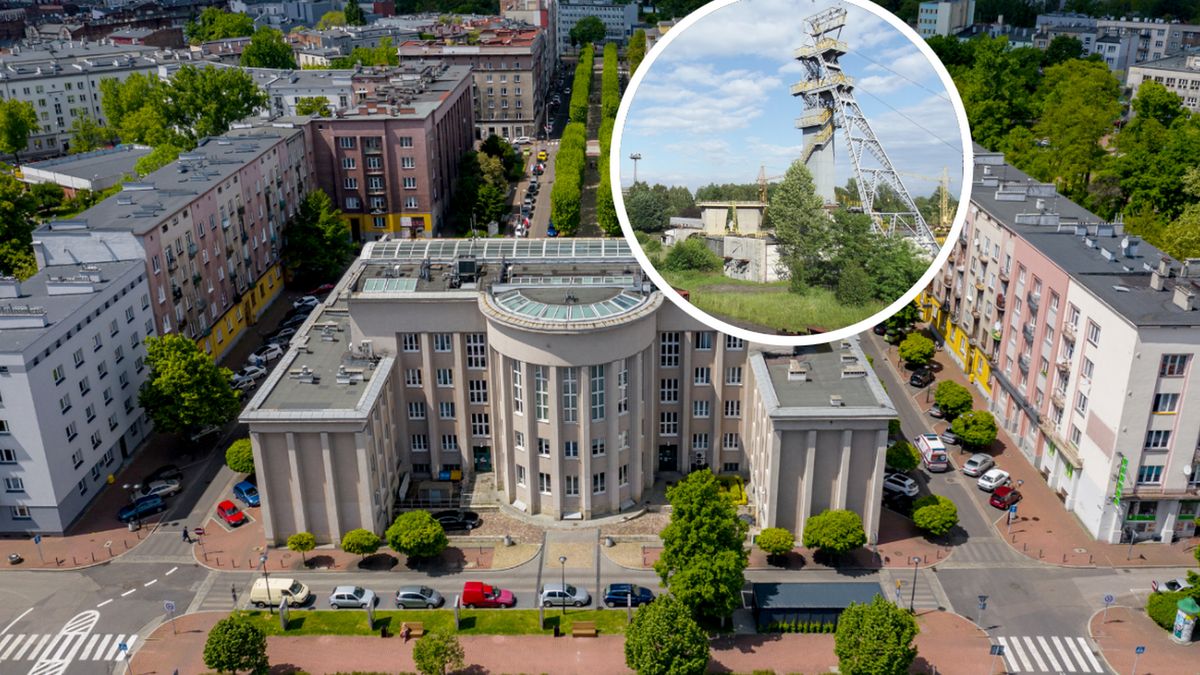 Na zdjęciu Urząd Miejski w Sosnowcu i tereny KWK Kazimierz-Juliusz