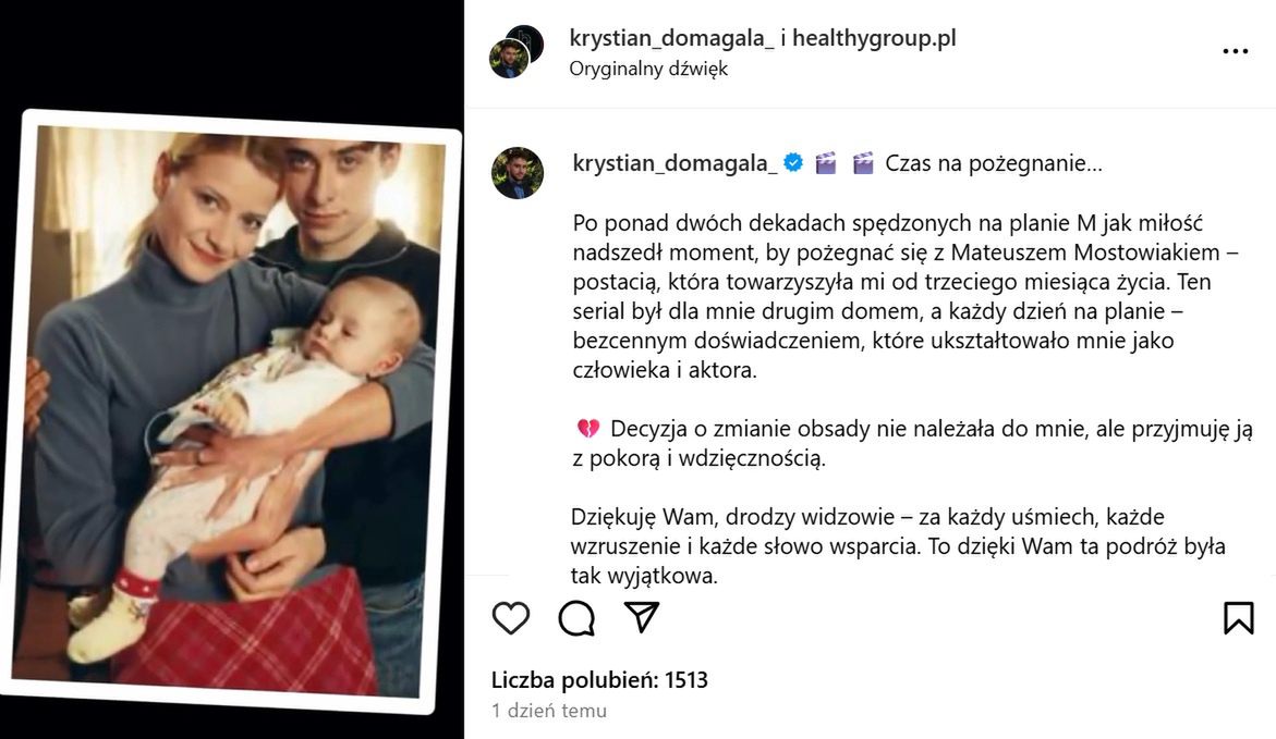 Wpis Krystiana Domagały na Instagramie