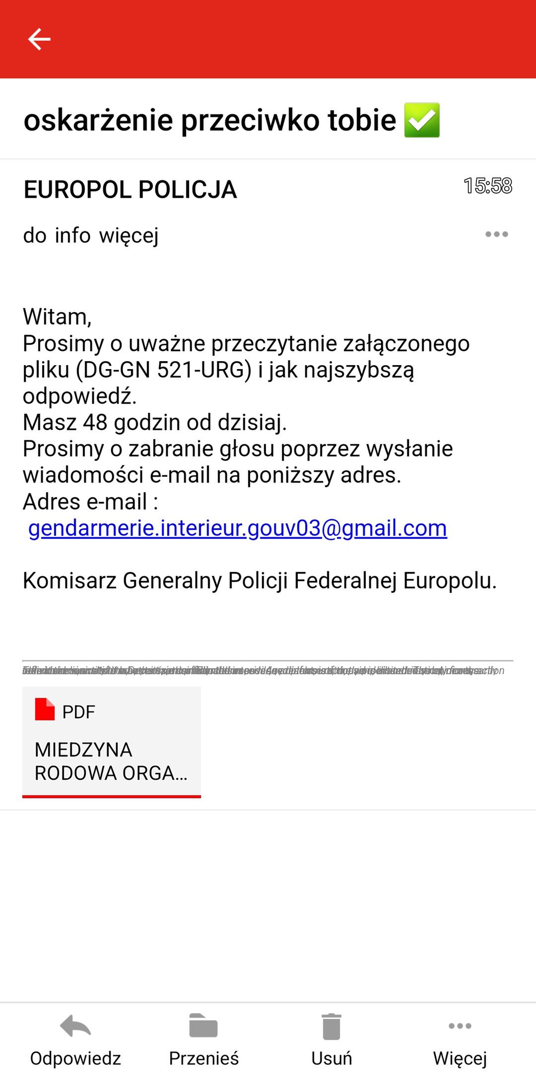 Wiadomość e-mail, która trafiła do naszej czytelniczki