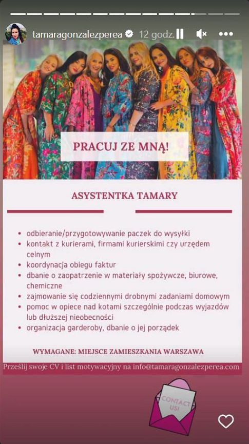 Tamara Gonzalez Perea szuka chętnej osoby na stanowisko jej asystentki.