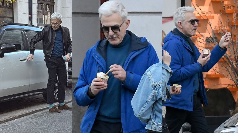 Hubert Urbański bez brody w drodze na lody