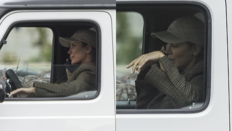 Sara Boruc gawędzi przez telefon za kierownicą mercedesa