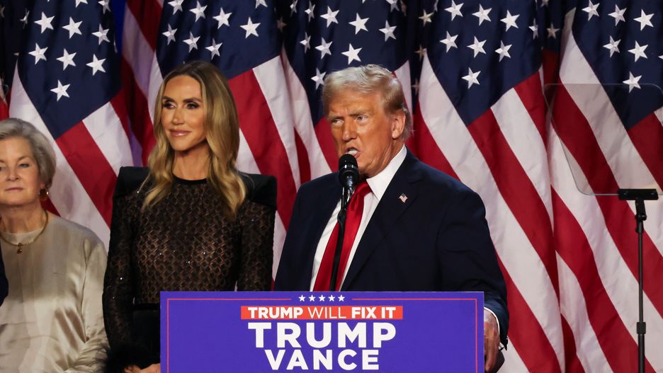FLORIDA, UNITED STATES - NOVEMBER 06: Former US President and Republican presidential candidate Donald Trump makes a speech during an election night event at the Palm Beach Convention Center in West Palm Beach, Florida, United States, on November 06, 2024. (Photo by Brendan Gutenschwager/Anadolu via Getty Images)