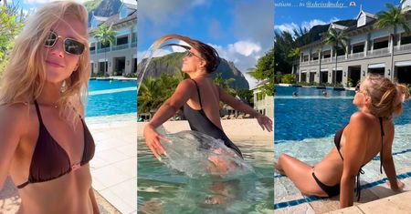 Agnieszka Kaczorowska wyłania się z fal NICZYM SYRENKA i smaży się w skąpym bikini z córkami na Mauritiusie: "Mama może się opalać" (ZDJĘCIA)