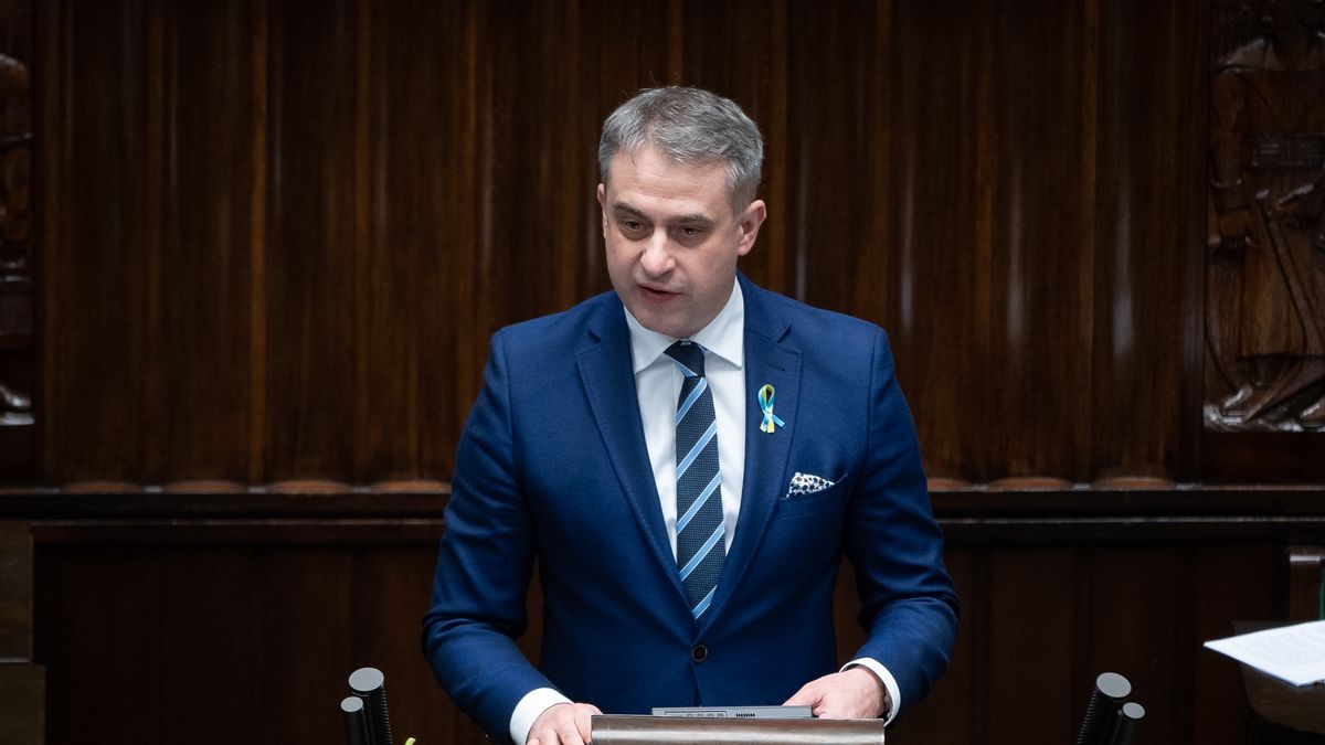 Krzysztof Gawkowski from The Left (Lewica) party, during the 49th session of the Sejm (lower house) in Warsaw, Poland, on 24 February 2022. Polish Parliament has passed a resolution condemning Russian aggression against Ukraine and calling on the international community to impose tough sanctions on Moscow. (Photo by Mateusz Wlodarczyk/NurPhoto via Getty Images)