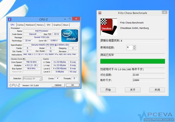 Intel Haswell procesor Fritz CHess Benchmark zrzut ekranu wydajność