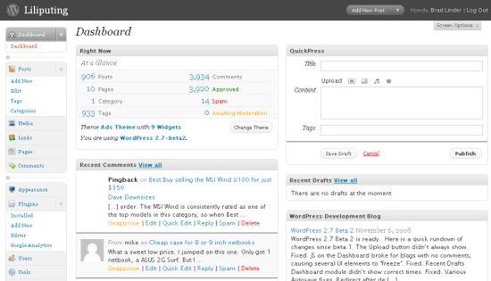 Pierwsze spojrzenie na WordPressa 2.7 beta 2