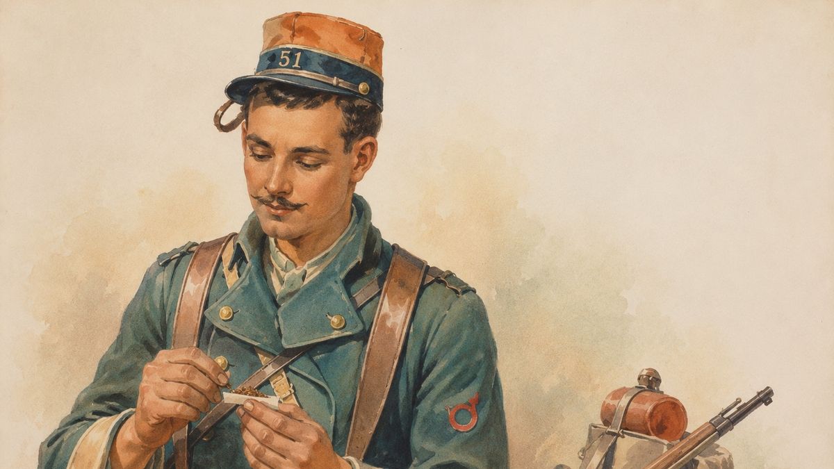 Żołnierz skręcający papierosa, grafika przekształcona w AI
