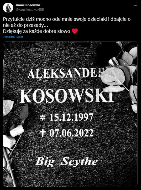 Big Scythe nie żyje. Znany ojciec pożegnał go w poruszającym wpisie 