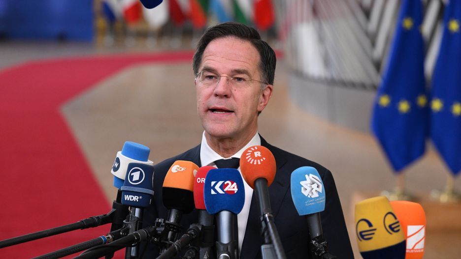 BRUSSELS, BELGIUM - FEBRUARY 01: Dutch Prime Minister Mark Rutte speaks to the press ahead of special European Council meeting at the European headquarters in Brussels, Belgium on February 01, 2024. EU leaders are gathering in Brussels on Thursday as part of a special European Council meeting to discuss 'pressing issues,' including the war in Ukraine and Multiannual Financial Framework. (Photo by Dursun Aydemir/Anadolu via Getty Images)