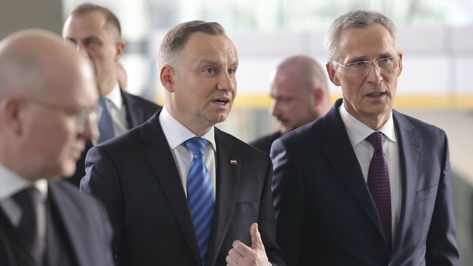 TemporaryPoland's President Andrzej Duda, left, is greeted by NATO Secretary General Jens Stoltenberg as they meet on the sidelines of a NATO defense ministers meeting at NATO headquarters in Brussels, Wednesday, Feb. 15, 2023. (AP Photo/Olivier Matthys, Pool)Olivier Matthys