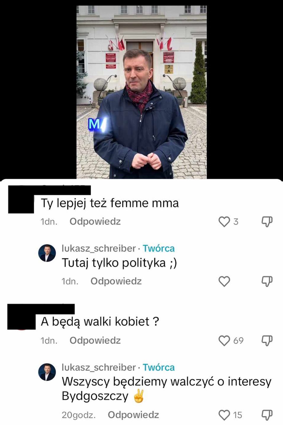 Internauci komentują filmik Łukasza Schreibera na TokToku