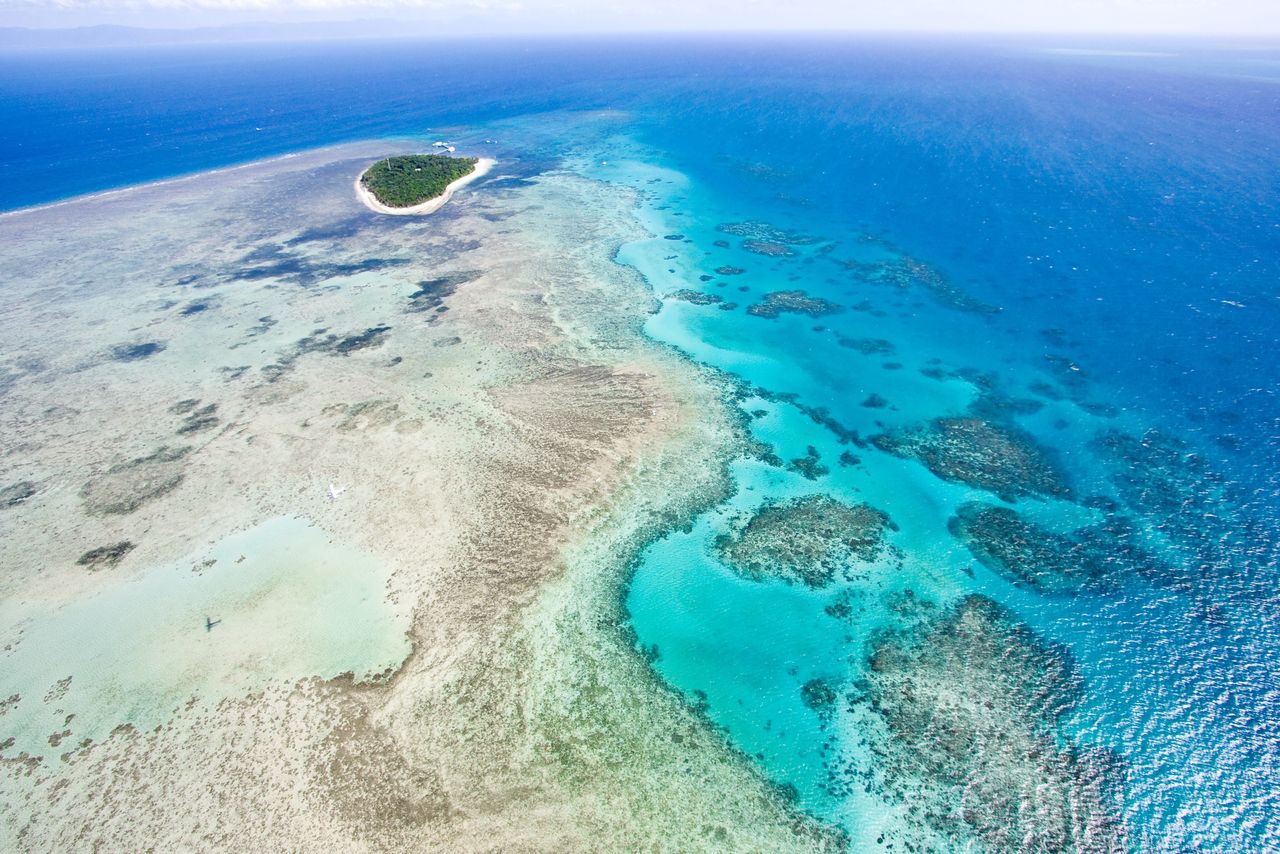 The Great Barrier Reef visible from an airplane