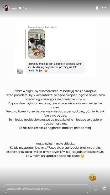 Deynn reaguje na komentarz internautki