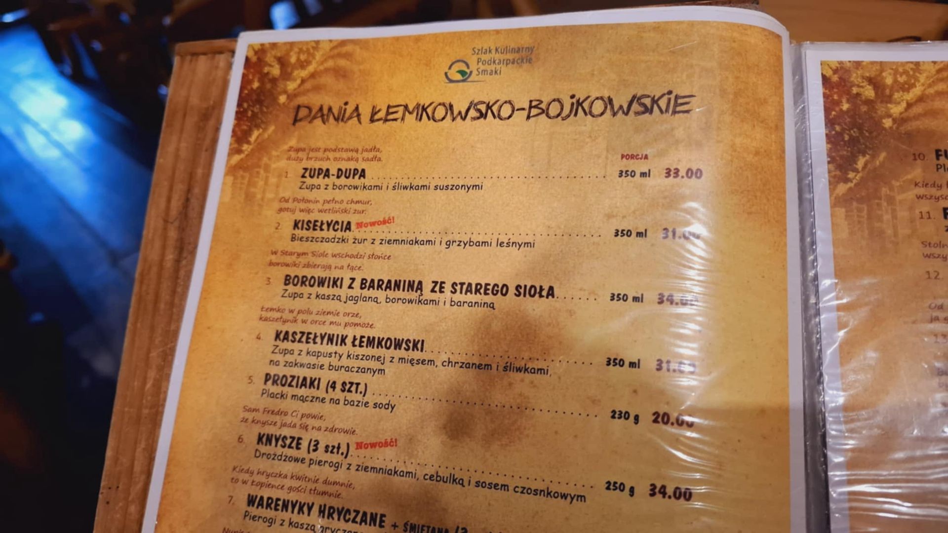 Menu Oberży Zakapior