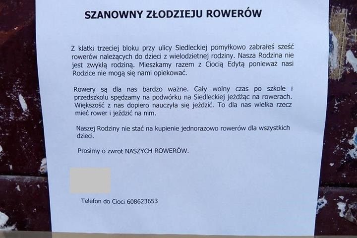 Zabrał sześć dziecięcych rowerków potrzebującej rodzinie