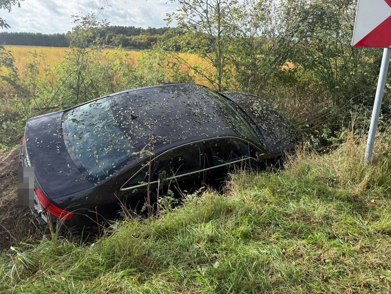 Karczmiska Pierwsze: Audi zjechało z drogi i wpadło do rowu