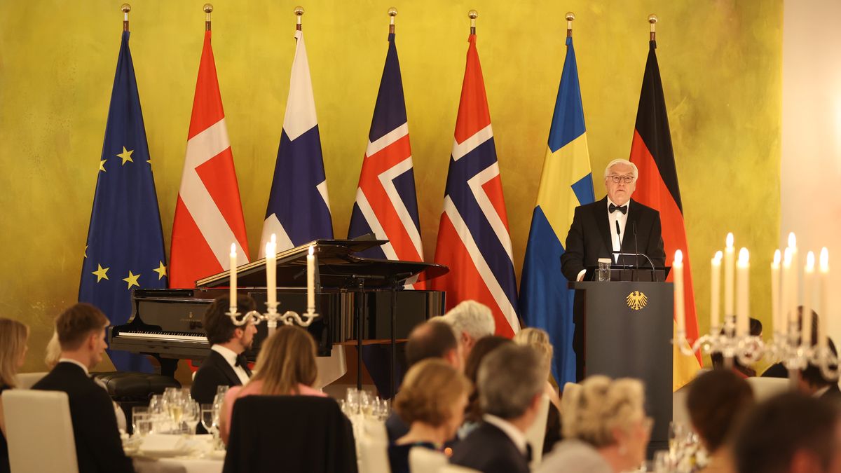 BERLIN, GERMANY - OCTOBER 21: Frank-Walter Steinmeier at the dinner for the heads of state of Denmark, Finland, Iceland, Norway and Sweden on the occasion of the 25th anniversary of the Nordic Embassies in Berlin at Bellevue Palace on October 21, 2024 in Berlin, Germany.  The five Nordic countries and Germany marked the 25th anniversary of the Nordic Embassies in Berlin with visits by representatives of the Nordic royal families, accompanied by their respective foreign ministers as well as some heads of state. (Photo by Christian Marquatdt - Pool/Getty Images)