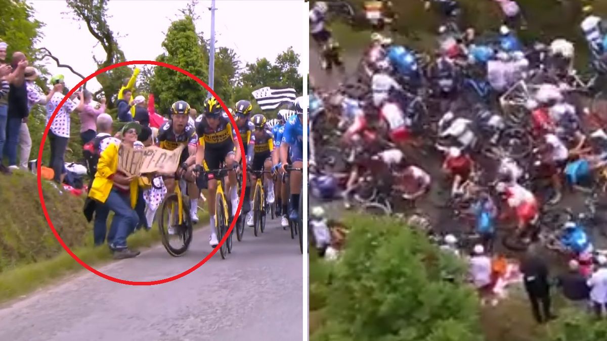 Ogromna kraksa w pierwszym etapie Tour de France przez zachowanie kibicki