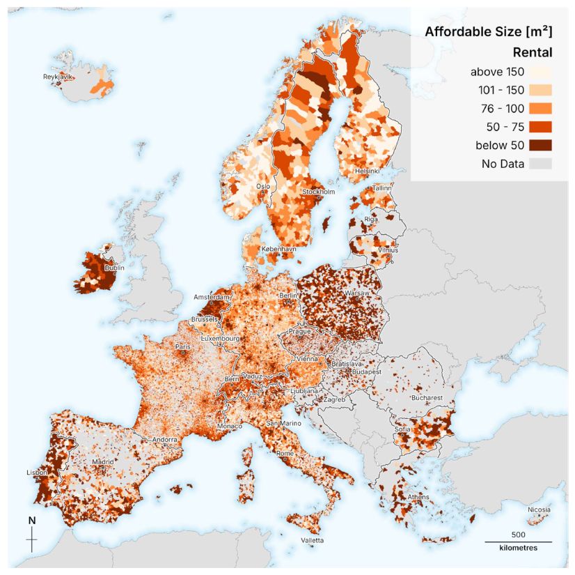Mapa ilustrująca dostępność wynajmu mieszkań. Pokazuje, ile metr