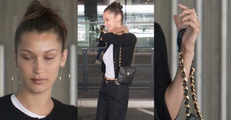 Zaspana Bella Hadid wymachuje torebeczką Chanel