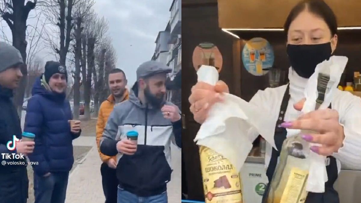 Koktajle Mołotowa w ulicznej ukraińskiej kawiarni