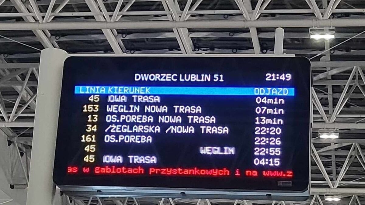 Niedzielny nocny rozkład jazdy komunikacji miejskiej z Dworca Lublin