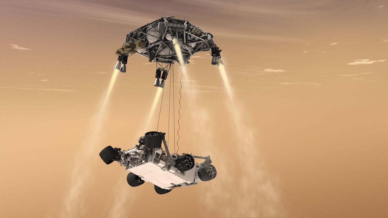 Mars 2020: latający dźwig Sky Crane. Lądowanie łazika Perseverance [Wideo] - Lądowanie na Marsie łazika Perseverance - wizualizacja