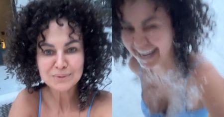 Bosa Maja Rutkowski biega po zaśnieżonym ogrodzie w stroju kąpielowym i uspokaja: "Nie dzieje mi się nic złego"