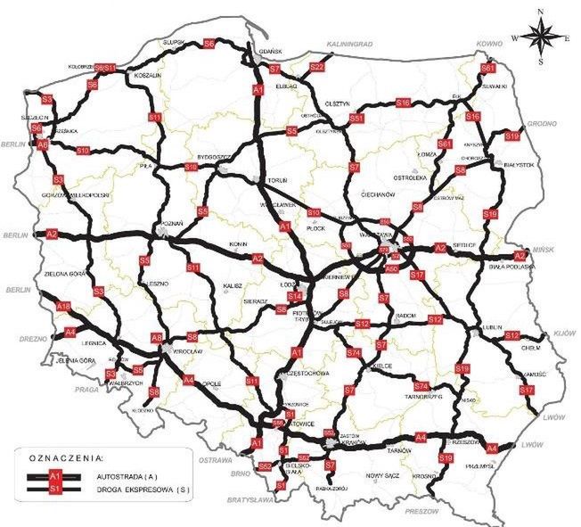 Docelowy układ dróg ekspresowych i autostrad, mapa z 2019 r.