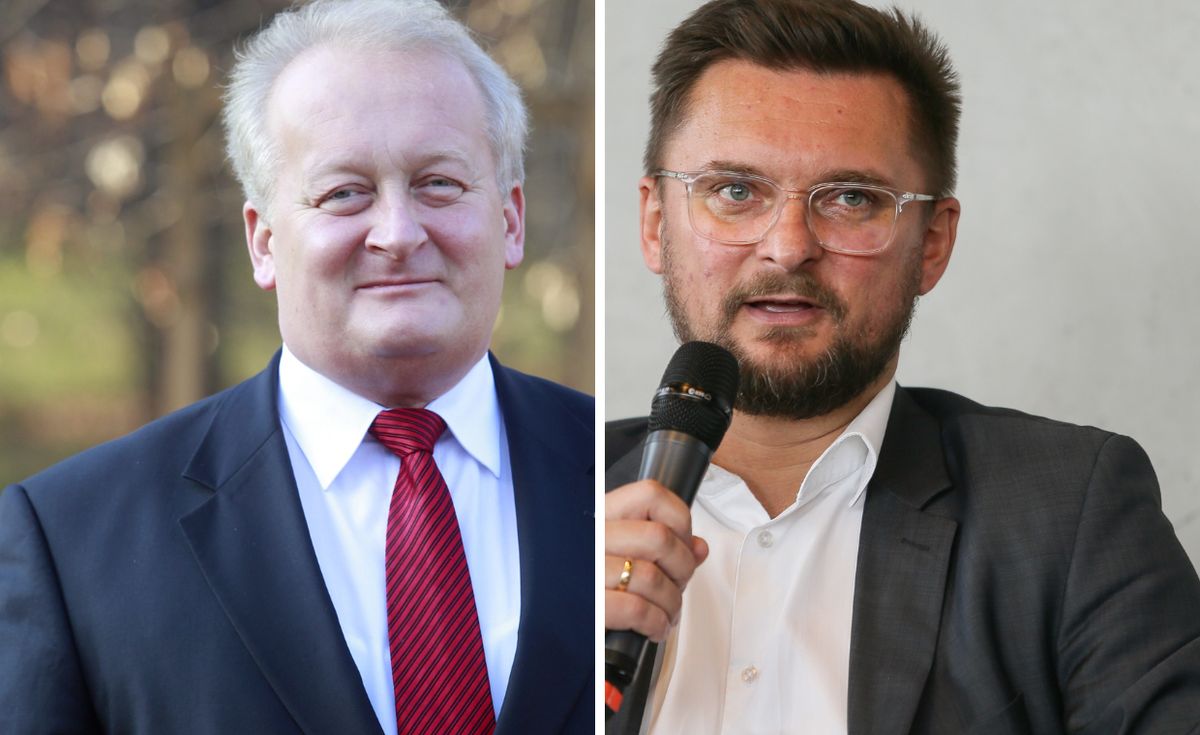 W wyścigu o fotel prezydenta Katowic wystartowało pięciu kandydatów. Po lewej Leszek Piechota, po prawej Marcin Krupa 
