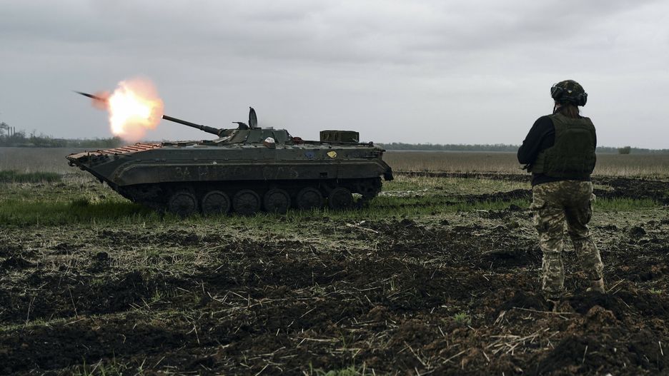 Temporary
A Ukrainian APC fires towards Russian positions near Avdiivka, in the Donetsk region, Ukraine, Friday, April 28, 2023. (AP Photo/Libkos)
LIBKOS