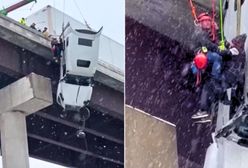 Zawisł ciężarówką na wiadukcie. Dramatyczne nagranie z USA