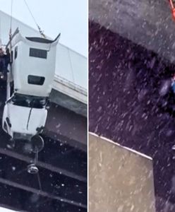 Zawisł ciężarówką na wiadukcie. Dramatyczne nagranie z USA