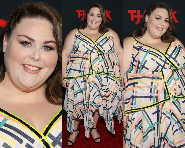 Chrissy Metz pozuje w zwiewnej kreacji w kolorowe paski