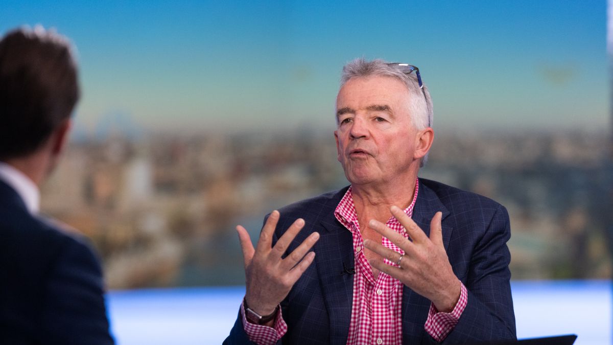 Michael O'Leary, chief executive officer of Ryanair Holdings Plc, during a Bloomberg Television interview in London, UK, on Monday, May 19, 2025. Ryanair said profit growth this year will depend on working through the risk of tariff wars, geopolitical conflicts and macro-economic blows. Photographer: Chris Ratcliffe/Bloomberg via Getty Images